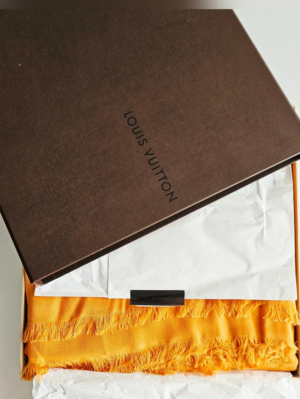 Louis Vuitton Orange Classic Monogram Silk Wool Oversized Shawl Scarf - Picture 12 of 12